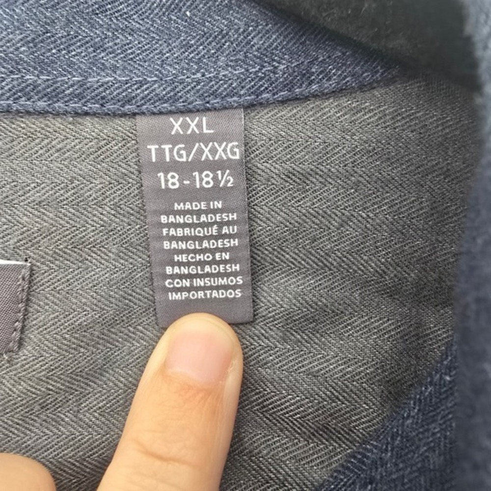 😀 Van Heusen Flex XXL Slim Fit Blue Herringbone Button Down Shirt - Picture 4 of 7